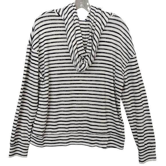 A New Day Hoodie Sweater Top Size Large Black and White Stripes Pullover - Picture 4 of 6